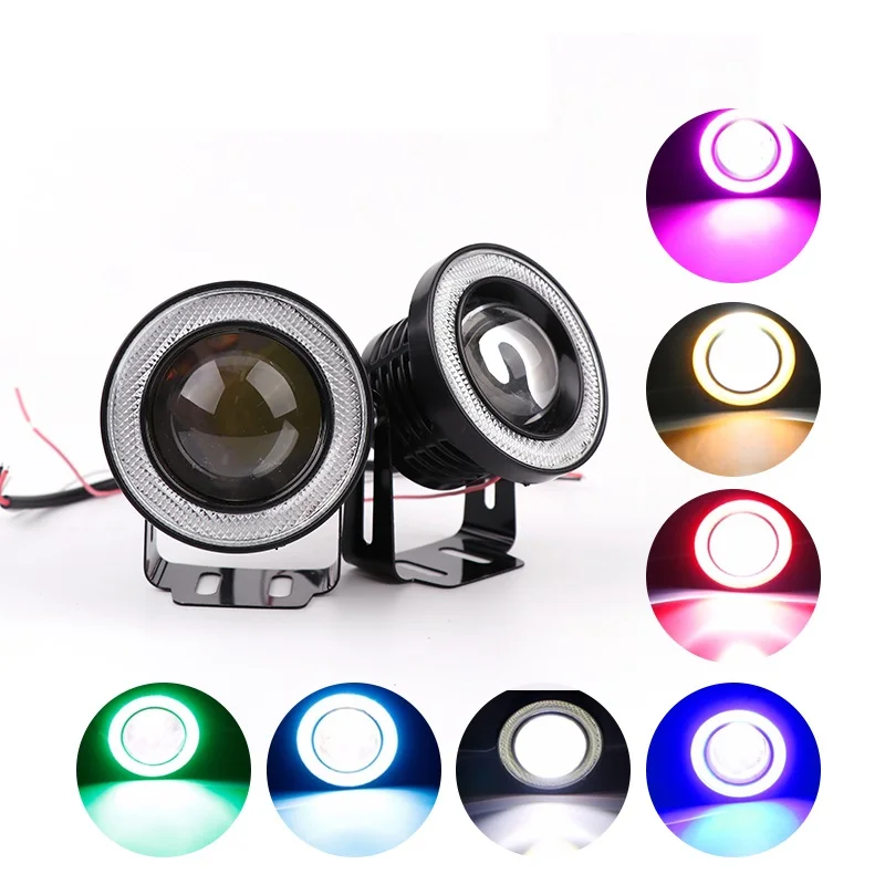 

64mm/2.5Inch Car LED Fog lights Angel Eyes Daytime Running Light Red Green Blue Yellow Purple White DRL Motorcycle headlamp