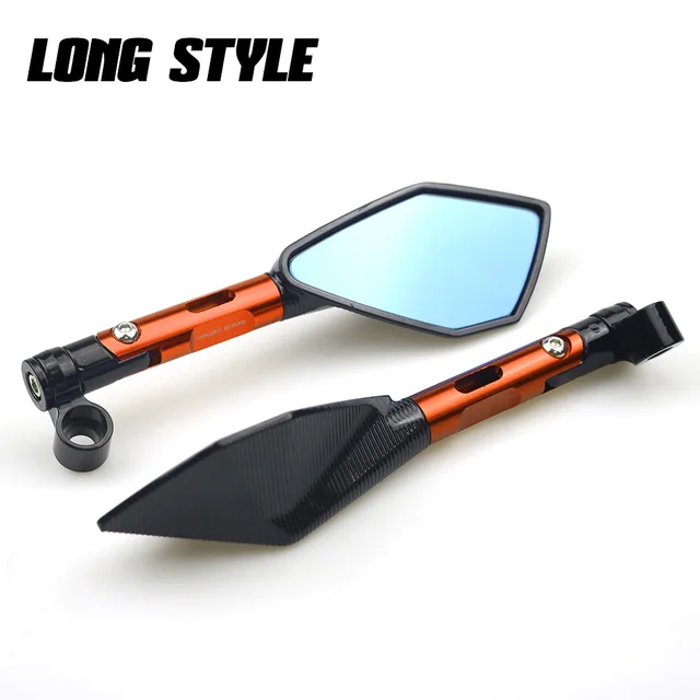 Universal CNC Aluminum Motorcycle Handlebar Rear View Mirrors Blue Anti-glare Mirror for Honda Yamaha Suzuki Scooter ktm Long Orange