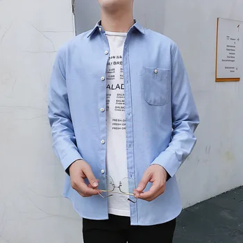 

Fashion Loose Hong Kong Men's Long Sleeve Shirt Simple Casual Dress Solid Color Slim Youth Japanese Shirt Mens Dress Shirts