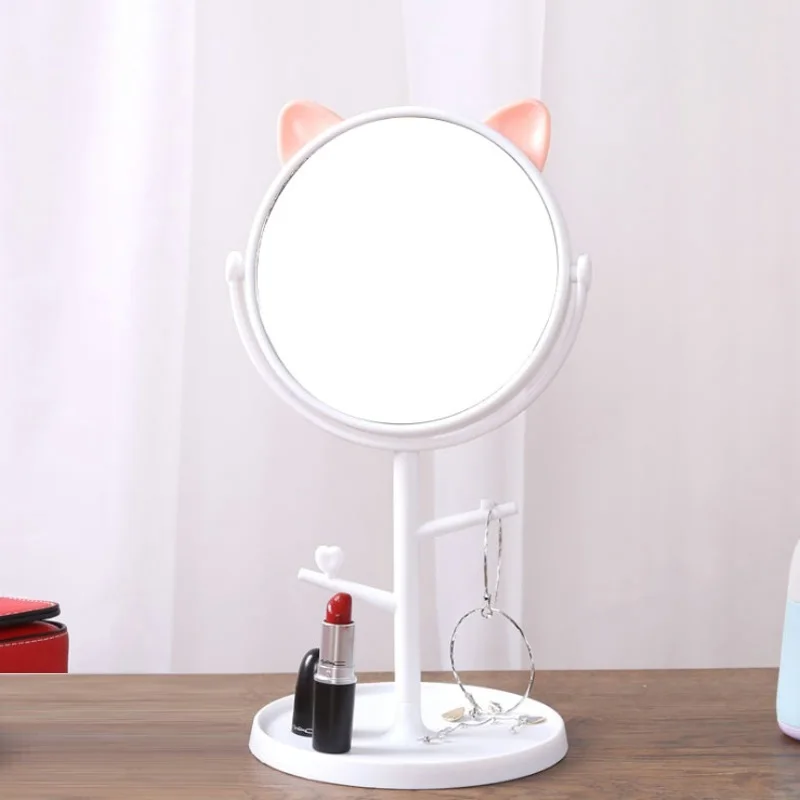 

Nordic Cat Make-up Mirror Desktop Rotating Princess Decorative Portable vanity round mirror jewelry rack Home Table Decoration