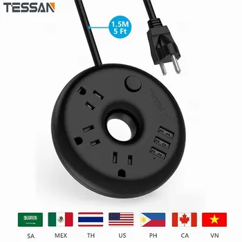 

Tessan Travel USB Power Strip 3 AC Outlets and 3 USB Ports Desktop Socket with Switch Control Extension Socket Power Strip USA