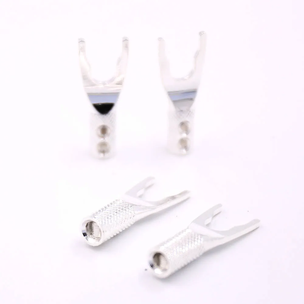 Banhado a Prata Conector do Adaptador Áudio Puro Cobre y Spade Speaker Plugs Garfo Parafuso 8 Pcs - Image 4