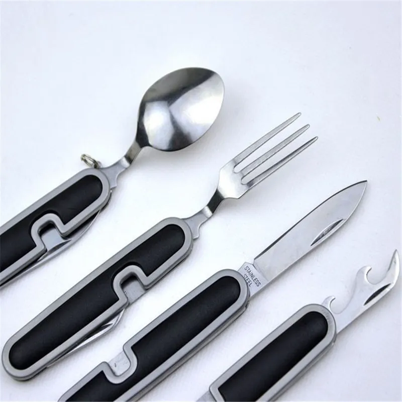 12 in 1 Spoon Multifunctional Tool Bottle Opener/Knife/Spoon/Fork/Can Opener for Camping Hiking 2 PCS Outdoor Portable Stainless Steel Tableware 