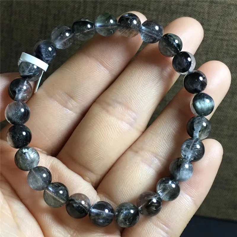 

Natural Brookite Platinum Silver Rutilated Quartz Bracelet 7mm Crystal Gemstone Round Beads Woman Man Lucky Love New Gift