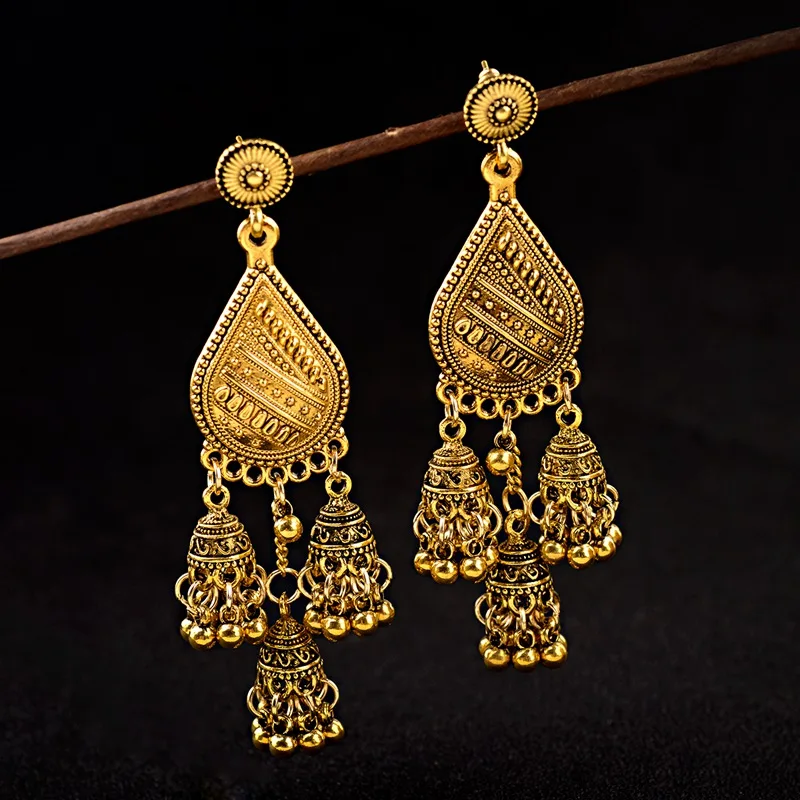 TopHanqi 2019 Indian Jhumka Jewelry Boho Ethnic Long Small