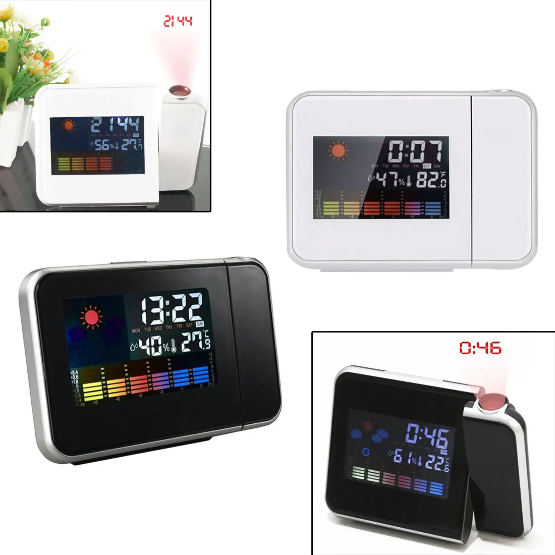 Multi-function Weather Calendar Time Watch Desktop Clock Digital Alarm Clock with Projector Color Screen Time Projection Clock