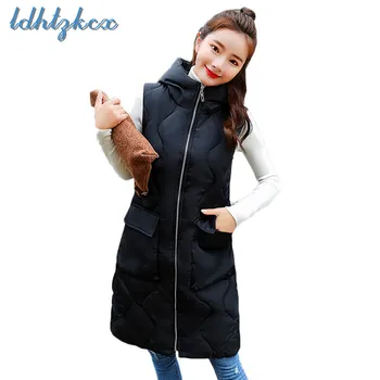 

Solid Color Long Sustans Vest Women 2018 Autumn-winter New Fashion Casual Slim Hooded Vest Black Red Zipper Colors Chic Vests 63