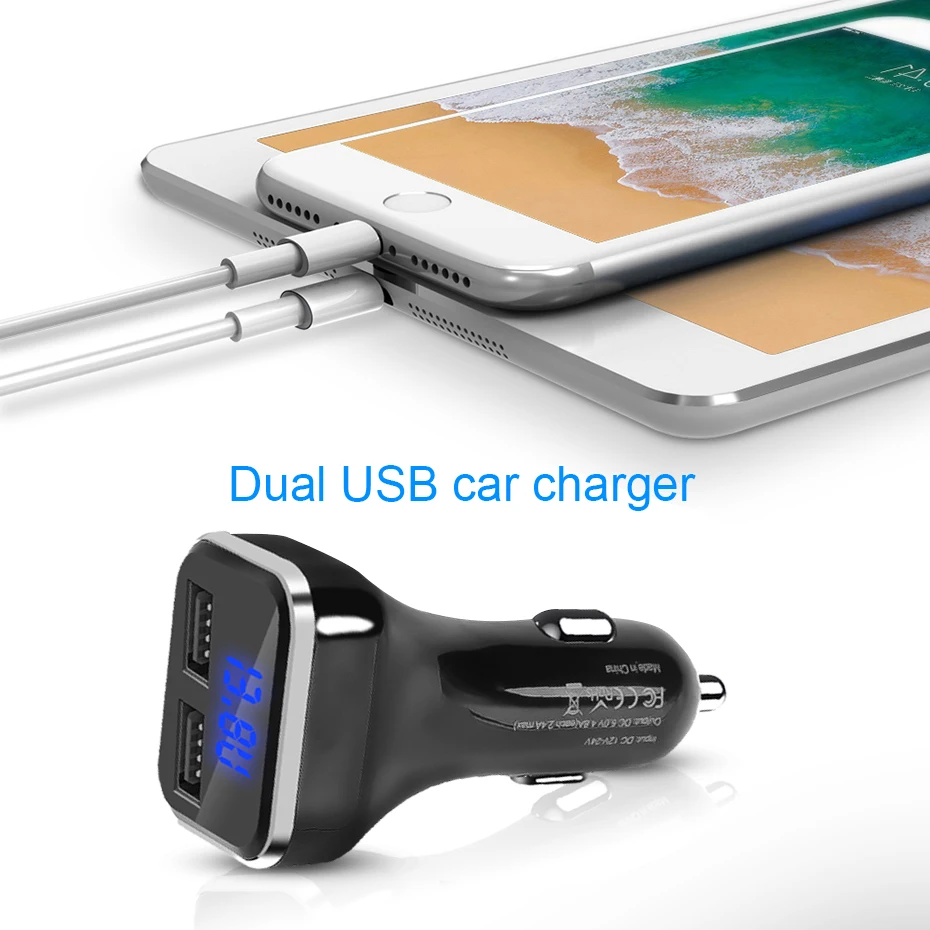 

4.8A Dual Usb Car Charger Adapter With LED Display DC 5V Cigarette Socket Lighter Universal Usb Phone Charger For iPhone