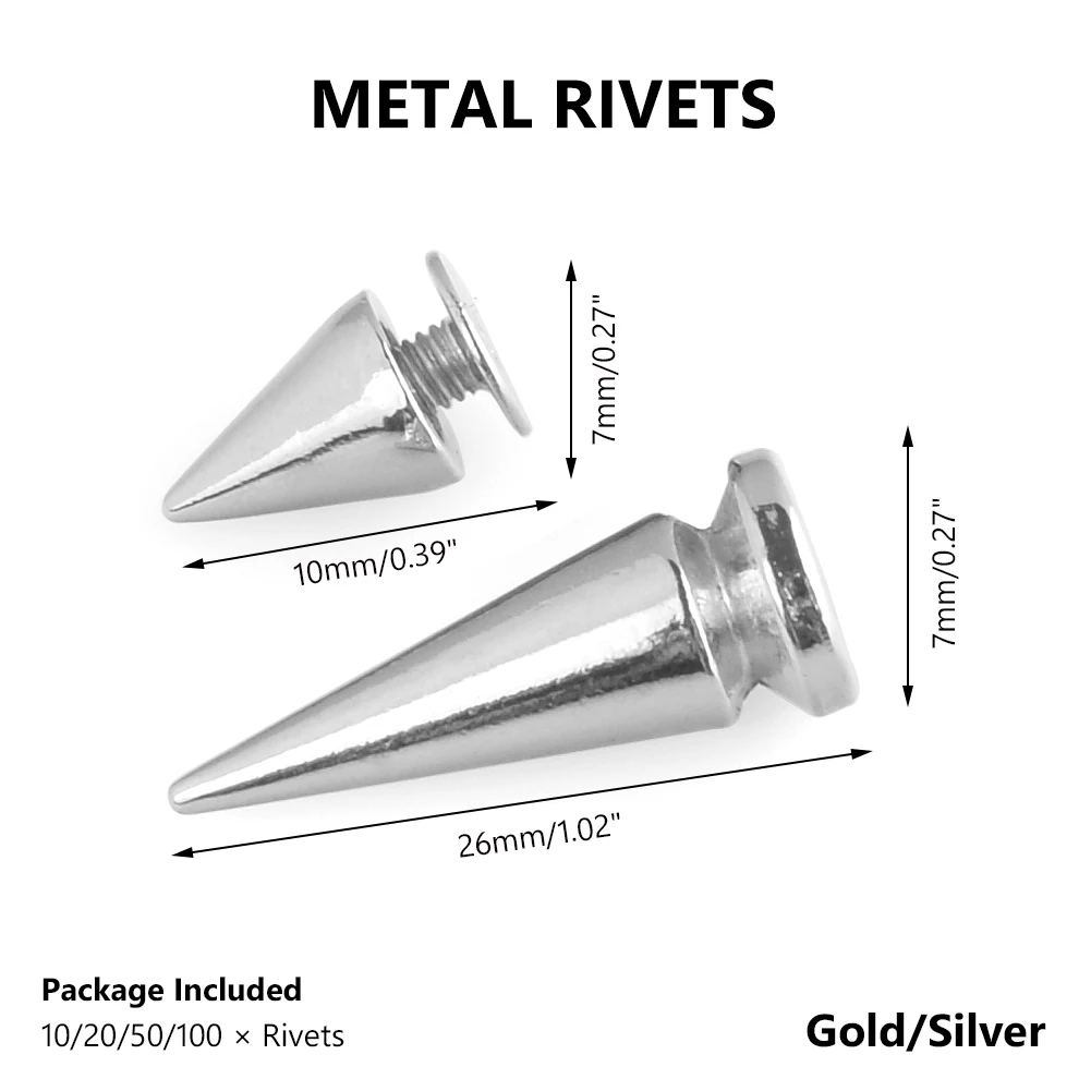 10 шт./лот 10 мм 26 мм отвертка пуля шпилька Спайк ремень сумка кожевенное ремесло одежда заклепки серебро для ткань мешок украшения