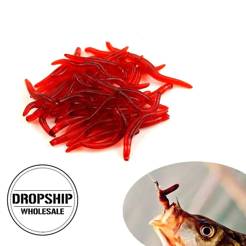 

50PCS/SET Soft Fishing Lures Artificial Earthworm Fish Baits Pesca Simulation Worms Carp Fake Swim Grubs Lure Tackle Fishy Smell