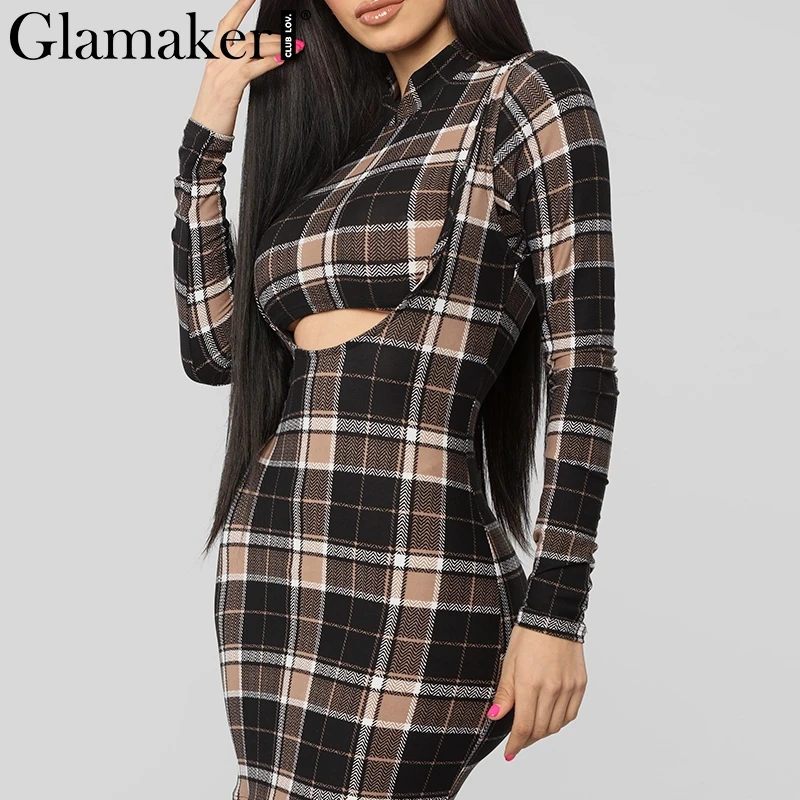 Женское винтажное платье мини Glamaker клетчатое ажурное облегающее из 2 предметов
