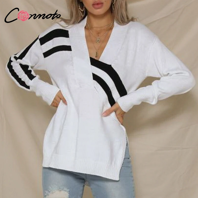 

Conmoto Winter Woman Sweater Knitting Pullovers Patchwork Cozy Long Sweaters Famale Sexy Autumn 2018 White Jumpers