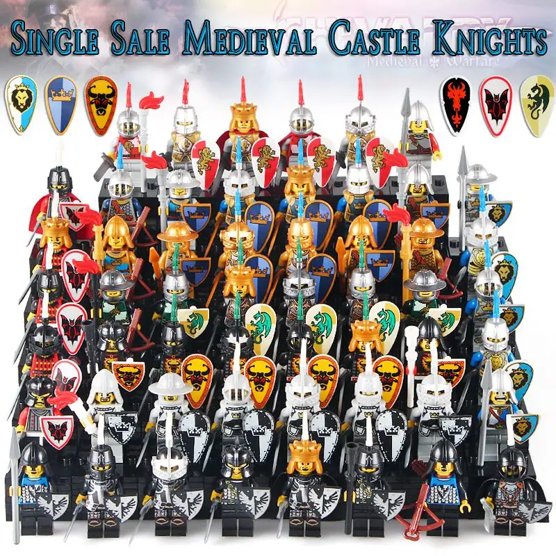 

Single Sale 2017 Latest Medieval Castle White Crown Shadow Blue King Knight Heavy Shield Building Blocks Best Children Toys