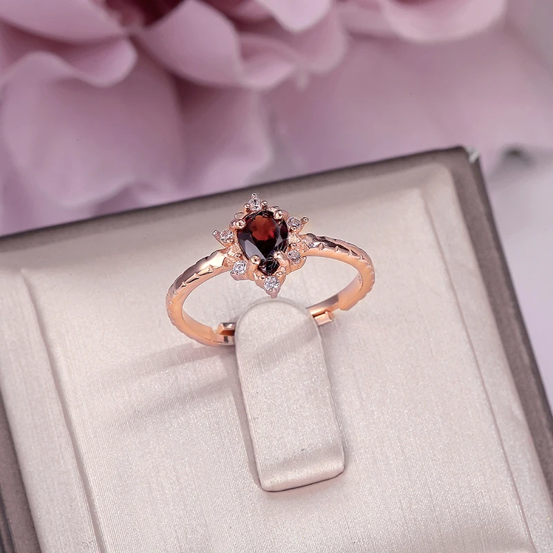 

Fine Jewelry Solid 925 Silver Ring 1ct Natural Garnet 100% Real Sterling Red Water Drop Gems Adjustable Rings For Women CCRI024