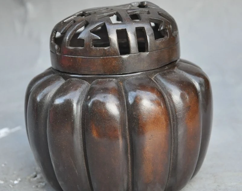 

marked chinese pure bronze Pumpkin Squash Shape statue incense burner Censer