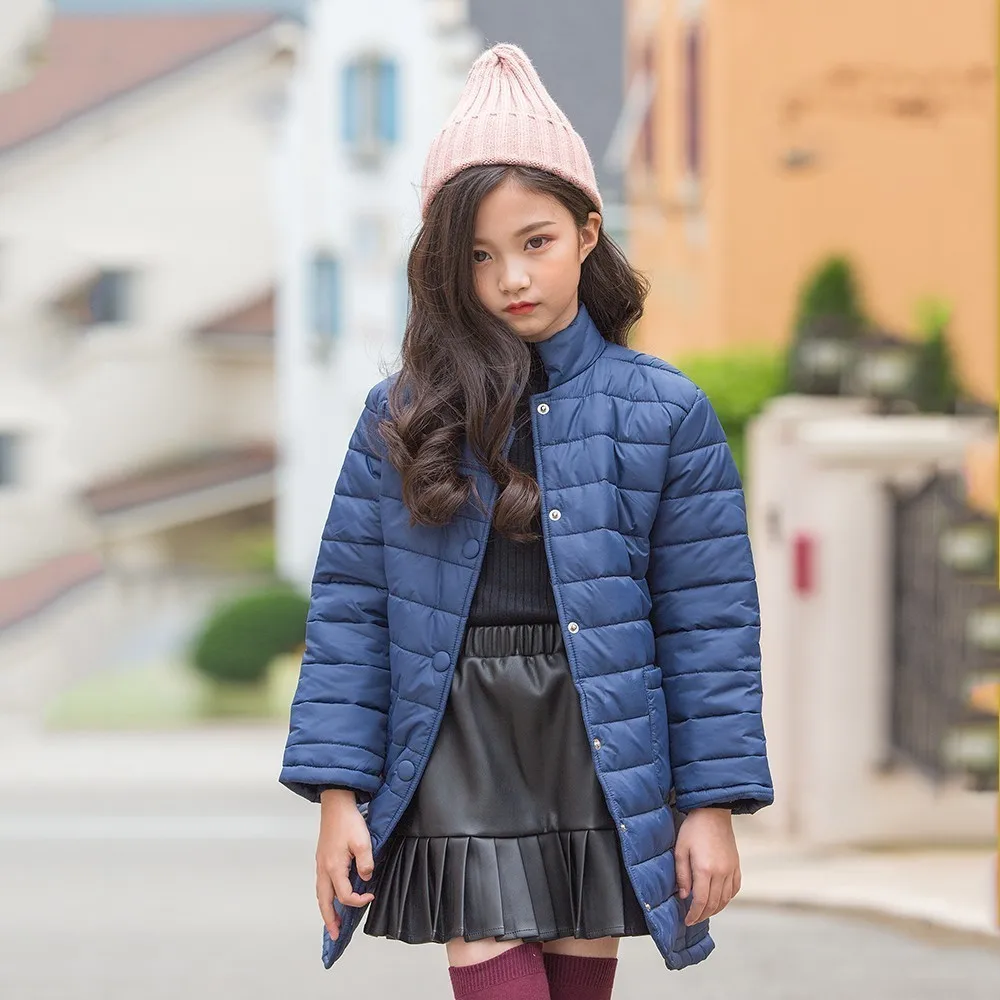 

Long Teenage Girls Winter Coats And Jackets Cotton Padded Autumn Big Girls Jackets Kids Winter Blue Black Chidlren Clothing