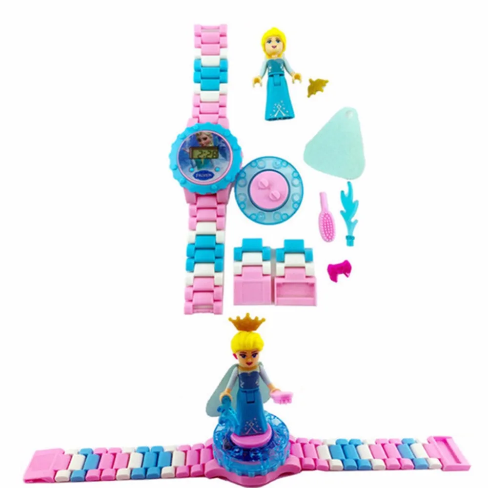 Princess Watch Building Blocks Queen Elsa Anna Figures Bricks Toys for Children Compatible LegoING NinjagoINGLY Watches Gift