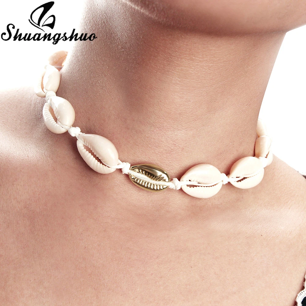 Shuangshuo Fashion Shell Jewely Summer Choker Necklace Elegant Bohemian Seashell Jewelry for Women Girls collier | Украшения и