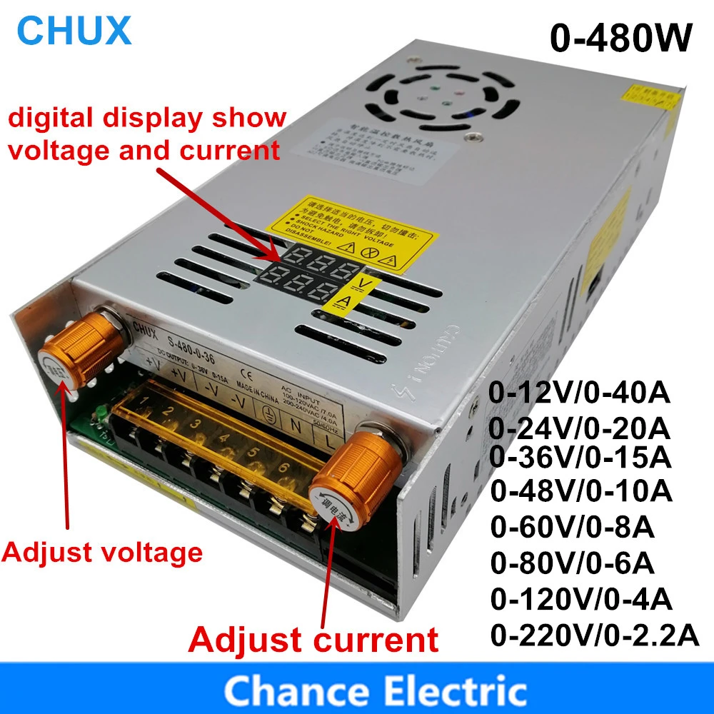 480W power supply Adjustable Current limit 12V 24V 36V 48V 60V 80V 120V DC#51 ZX