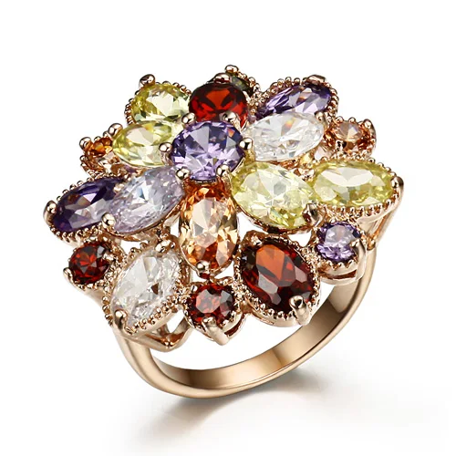 

free shipping! Tantalising fashion rose gold flower ring crystal finger ring female ka282