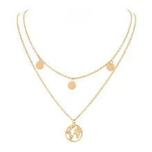 Bohomian многослойное колье для женщин круглый кулон Карта Ожерелье для женщин Металлические золотистые блестки ювелирные изделия