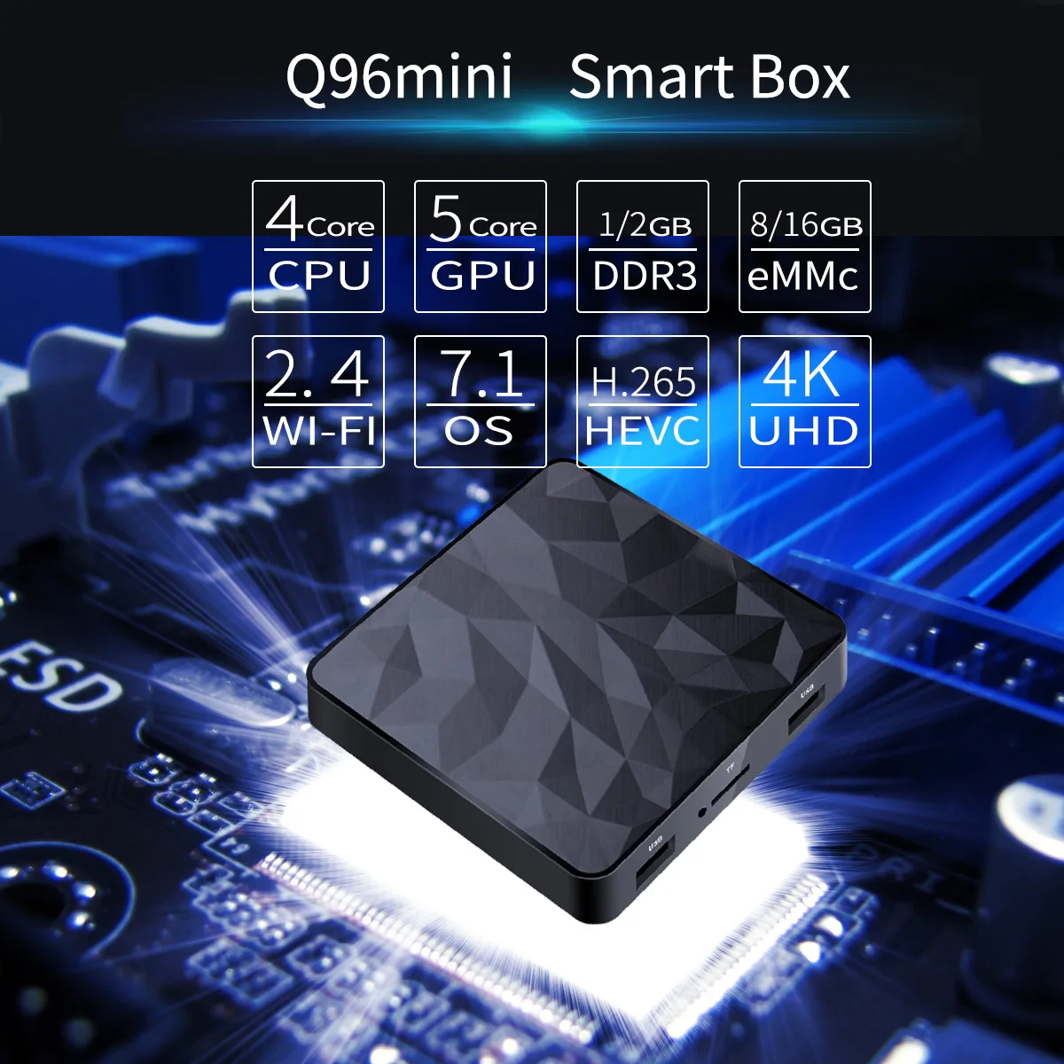 Q96mini 2 GB/16 GB Смарт Android ТВ-бокс Android 7,1 Amlogic S905W UHD 4 K медиаплеер четырехъядерный H.265 VP9 Dlna Wi-Fi LAN