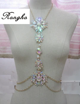 

Women Sexy Rainbow Crystal Body chain jewelry Waist crossover Bikini beach Belly chain Fashion long flower Pendant necklace 2016