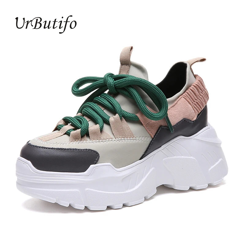 

Urbutifo Wedges Shoes Woman Mesh Patchwork Platform Sneakers For Girls Adidasy Damskie Comfort Lace-Up Female Black Shoes