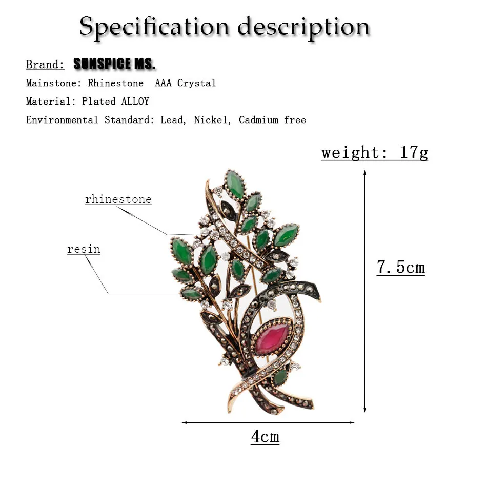 SUNSPICE MS черный серый камень цветок брошь для женщин античного золотистого цвета Богемские булавки шарф лацкан брошь ювелирные изделия Лента Орнамент