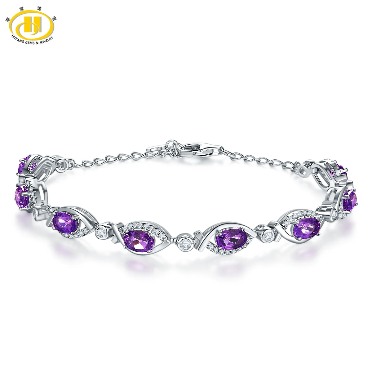 

Hutang 4.54ct Genuine Amethyst Bracelet Solid 925 Sterling Silver Purple Gemstone Fine Jewelry Women's 2017 New Design
