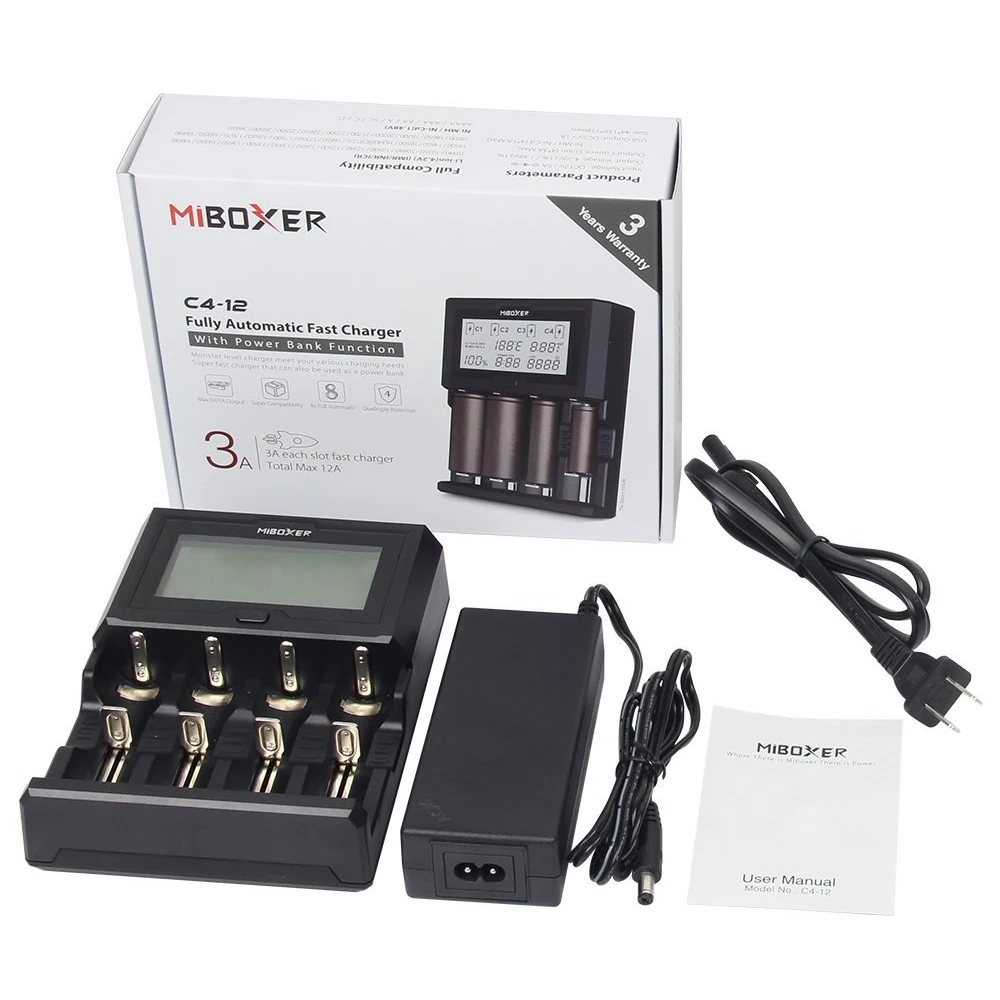 Зарядное устройство Miboxer 4 слота 800 мА 18650 · ч 3 А ЖК экран для литий ионных/Ni MH/Ni Cd