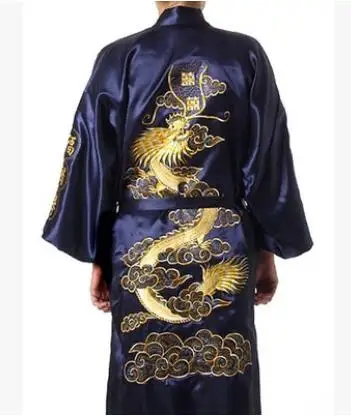 

1pcs/lot free shipping korean style man casual summer satin print pajamas robe male Chinese Men's Satin Silk dragon robe