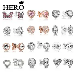 HERO 925 пробы 100% серебро оригинальная копия Высокое качество 1:1 мульти-стиль любовь лук узел Позолоченные ухо гвоздь с логотипом конверт