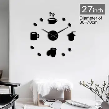 

Frameless Coffee Signs 3D DIY Wall Art Clock Classic Coffee Bean Mute Acrylic Mirror Sticker Cafes Coffee Shop Decor Clock Watch