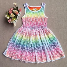 R& Z/Детское платье; Новинка года; Летнее шелковое кружевное платье для девочек; детское Радужное платье без рукавов