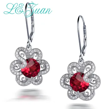 

L&zuan Real 925 Sterling Silver Drop Earrings 4.34ct Red Stone Flower Luxury Earrings Fine jewelry For Women Christmas Gift
