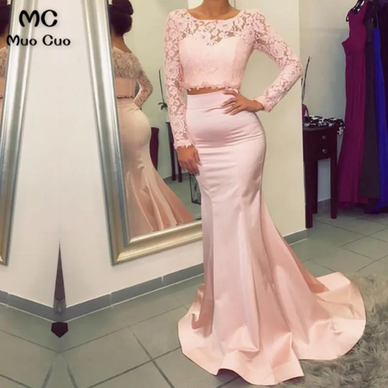 Элегантные вечерние платья русалки длинное платье из двух частей Vestidos de fiesta Формальное эластичное атласное с длинными рукавами вечернее платье