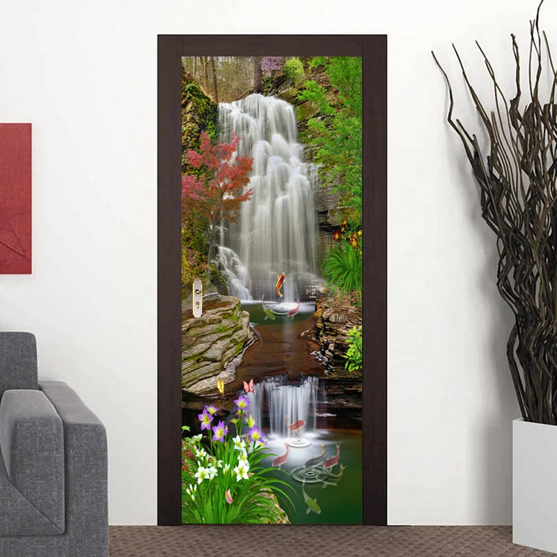 PVC Self Adhesive Waterproof Photo Wallpaper 3D Waterfalls Nature Landscape Murals Living Room Study Door Sticker 3 D Home Decor