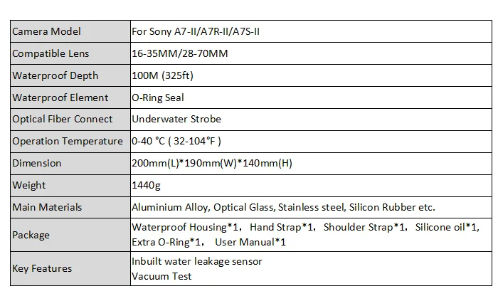 325FT/100M Aluminum alloy Underwater Diving Case Waterproof Camera Housing for Sony A7 II A7R II A7S II 28-70mm 16-35mm Lens