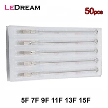 50 Pçs/lote Descartáveis 5F 7F 9F 11F 13F 15F Esterilizado Curva Plana Liner Agulhas de Tatuagem Tattoo Supply Para Machine Gun aderência