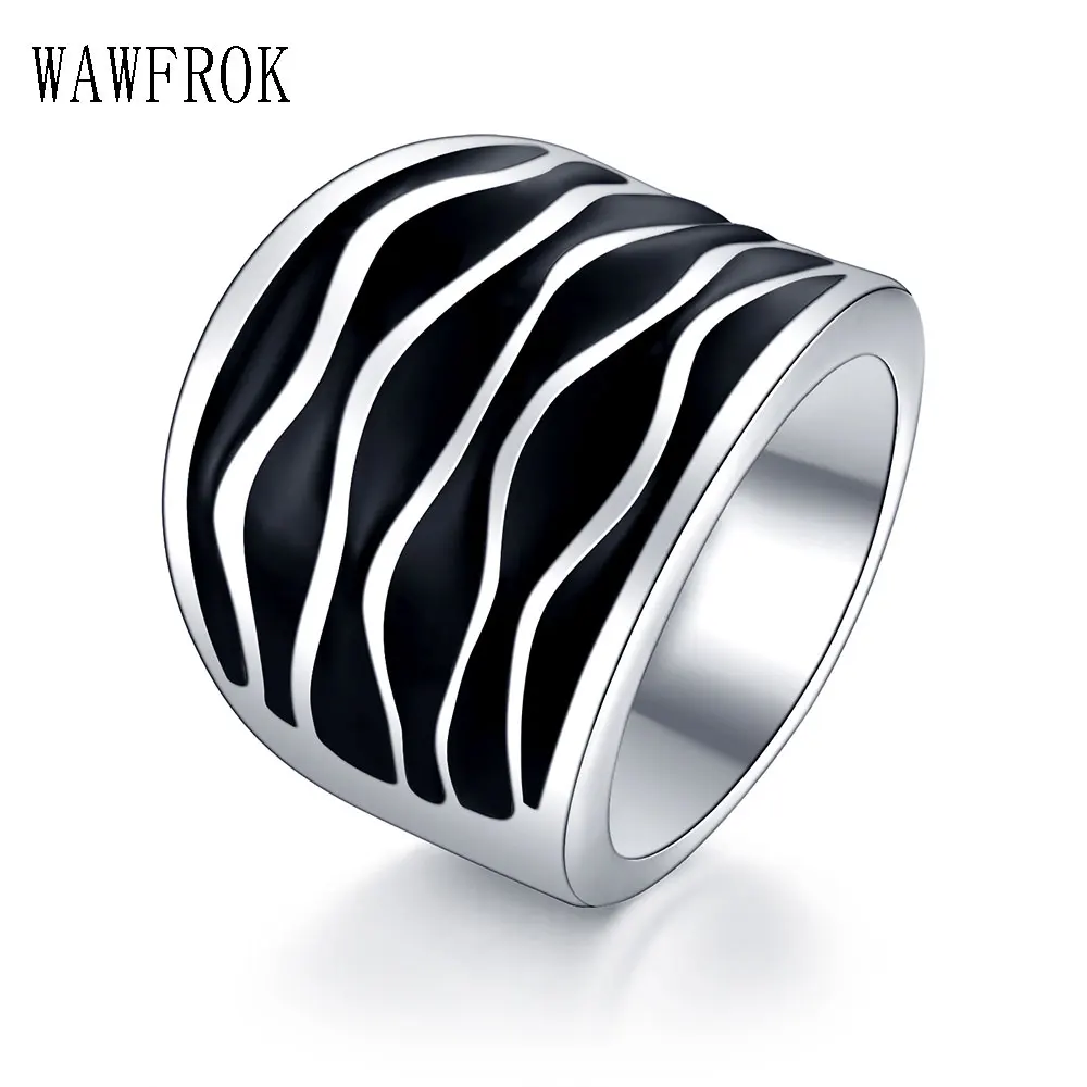 

WAWFROK Personality Design Silvery Color Ring Titanium Stainless Steel Wavy Lines Finger Rings for Men Jewelry Gift