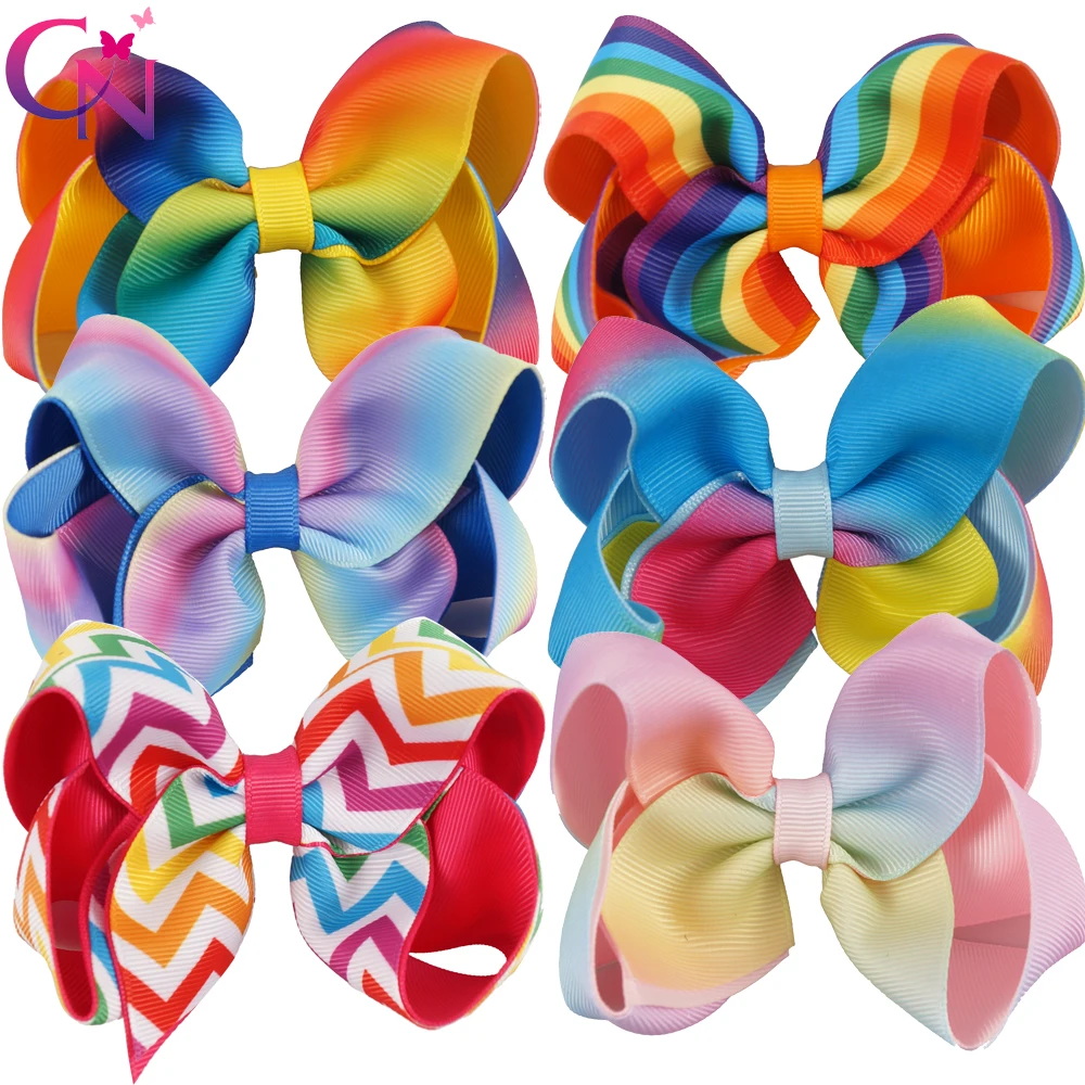 12 Pieces Lot 4 5 Rainbow Hair Bows With Clips For Kids Girls