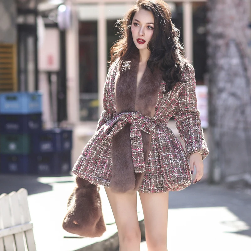 le palais vintage 2018W Luxury Fox Fur Tweeds Wool Coat Women Thicken Warm Fabric Fur Collar Adjustable Belt A-line Coat le palais vintage 2018W Luxury Fox Fur Tweeds Wool Coat Women Thicken Warm Fabric Fur Collar Adjustable Belt A-line Coat