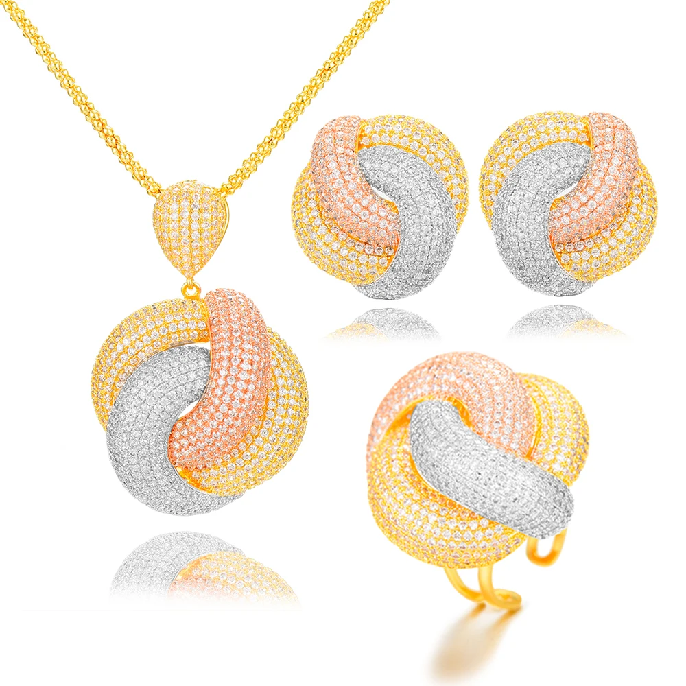 

GODKI Luxury 3PCS Ring Necklace Earring Sets Cubic Zircon Crystal Jewelry Set For Women Wedding Indian Dubai Bridal Jewelry Set
