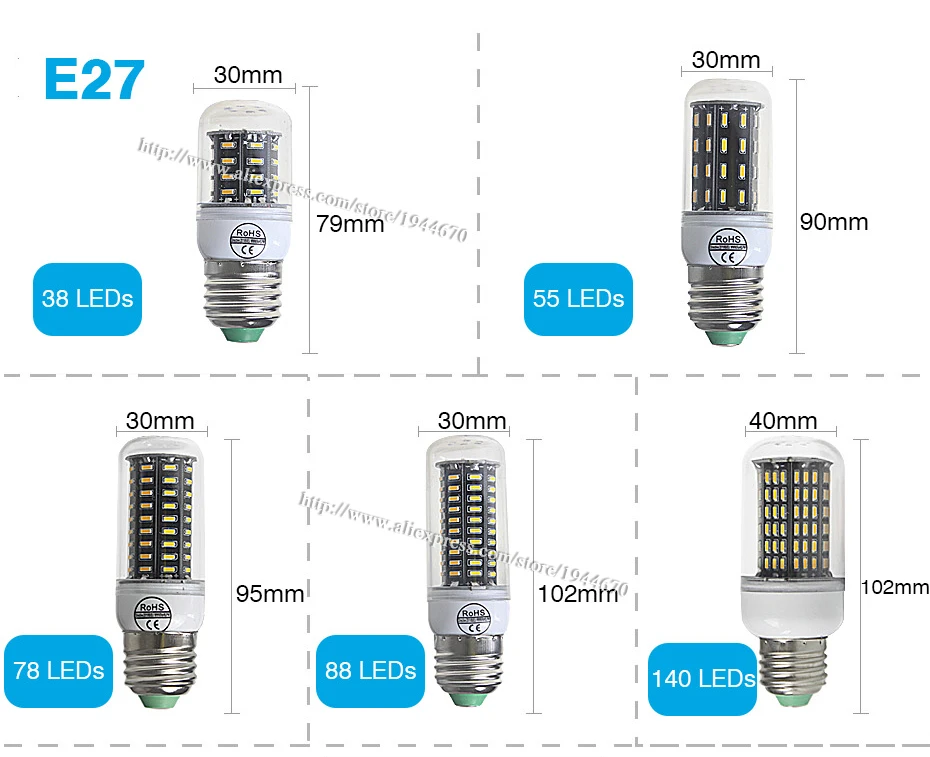 Светодиодные лампы E27 E14 SMD 4014 Lamparas свет 38 55 78 88 140 светодиоды лампада Светодиодная лампа 220 В ампулы свечи Luz более яркий, чем 5730