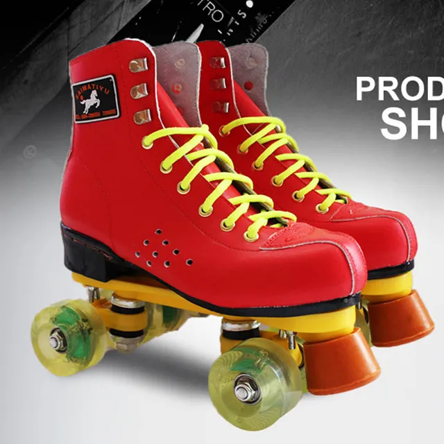 Cheap SAIMA Roller Skates Red Genuine Leather With Led Lighting Wheel Double Line Skates Adult 4 Wheels Two line Roller Skating Shoes