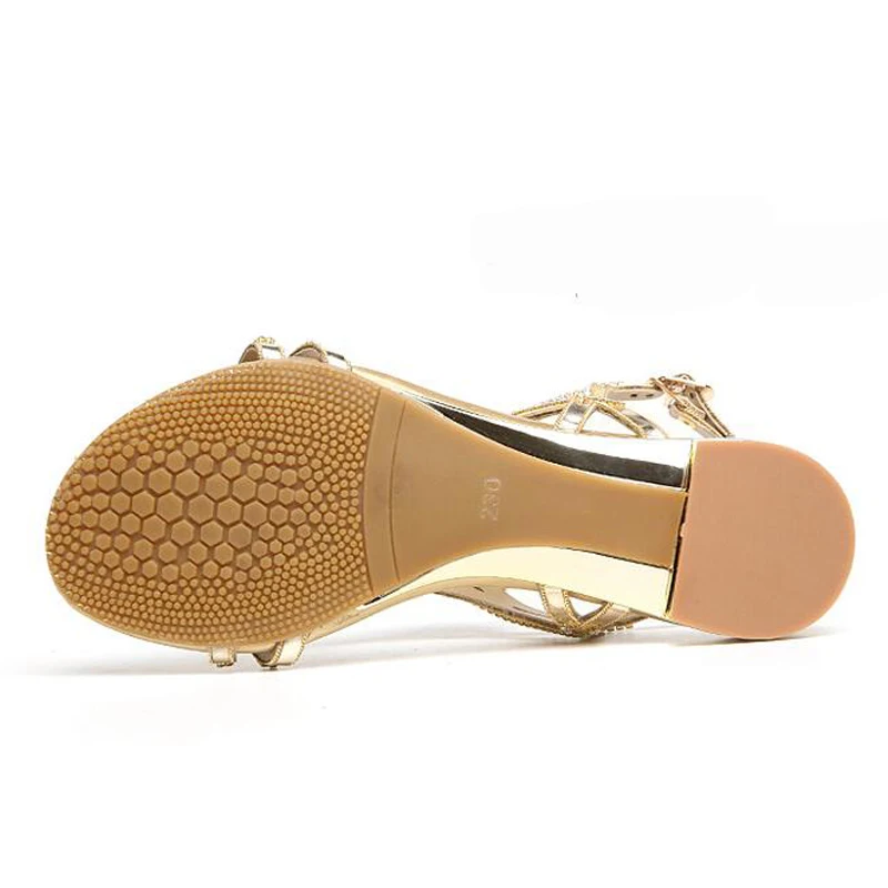 BEYARNE New Genuine Leather Rhinestone Gold Buckle Fashion Mid Heel Summer Shoes Girl Female Lady Women Sandals