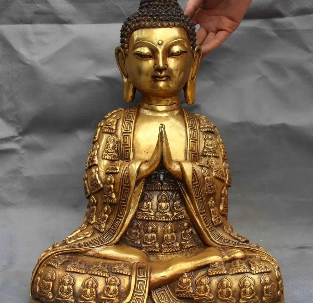 

16 Buddhism Temple Copper Bronze Gild Sakyamuni Amitabha Rulai Buddha God Statue