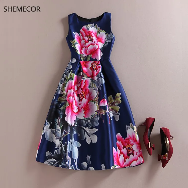 SHEMECOR, осень, новое женское платье Mori Girl, свежий стиль, цветок лотоса, цветочный принт, высокая талия, ТРАПЕЦИЕВИДНОЕ платье без рукавов, голубое, розовое, размера плюс - Цвет: 12