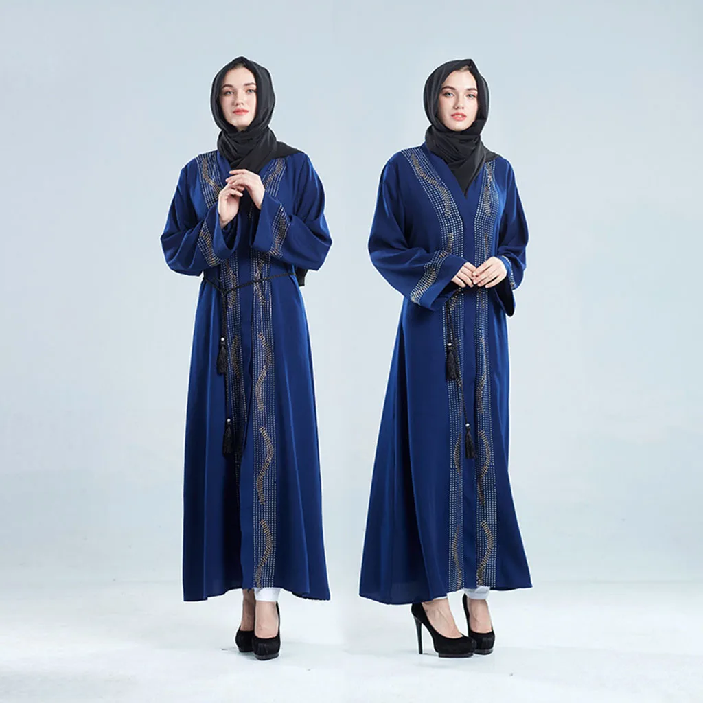 Модное мусульманское платье абайя в Дубае Исламская одежда для женщин джилбаб джеллаба открытый передний кардиган с вышивкой исламское платье_ 3,29